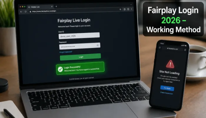 Fairplay Live login screen example with successful login dashboard