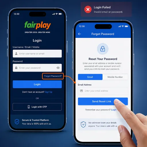 reset password to fix fairplay login not working issue step by step