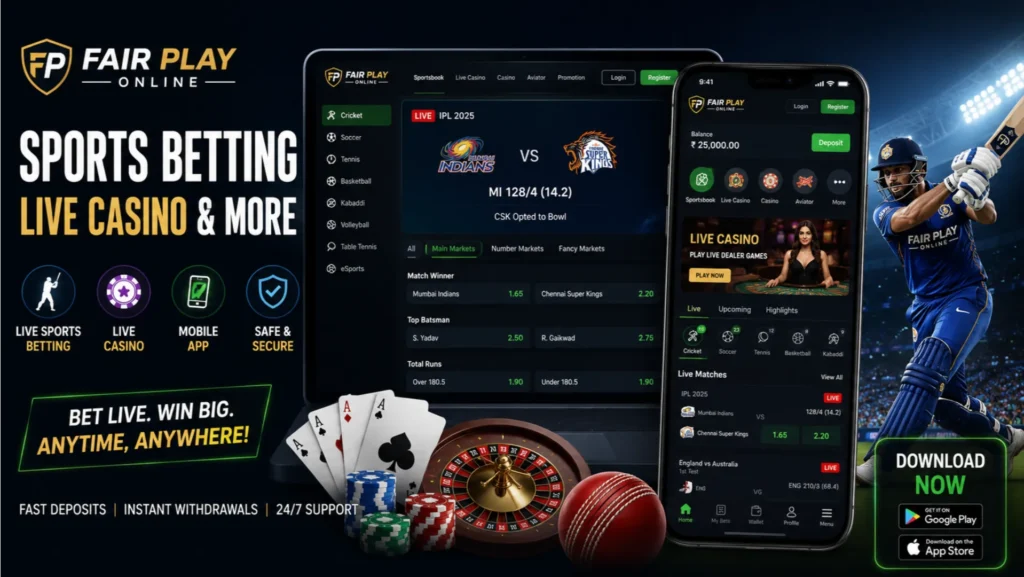 Fair Play Online betting India platform with IPL cricket live odds and sports betting dashboard