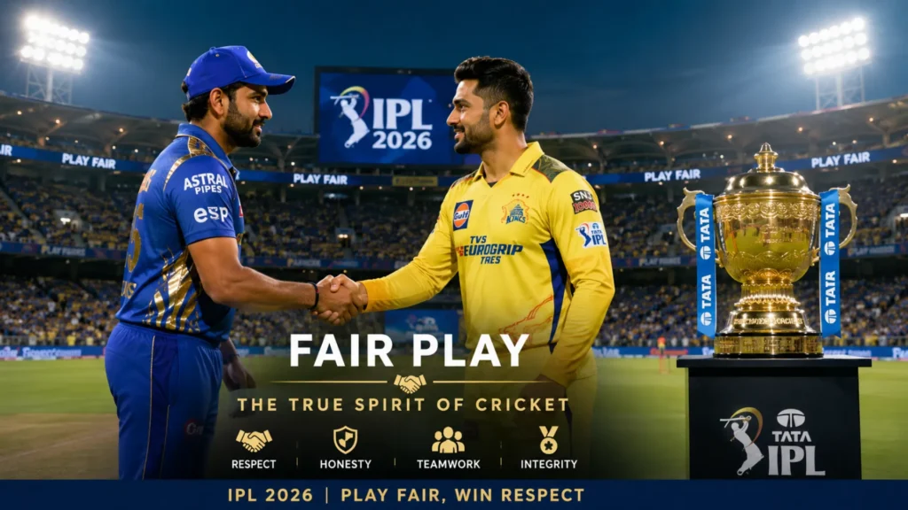 Fair play in cricket and IPL 2026 sportsmanship concept with players shaking hands