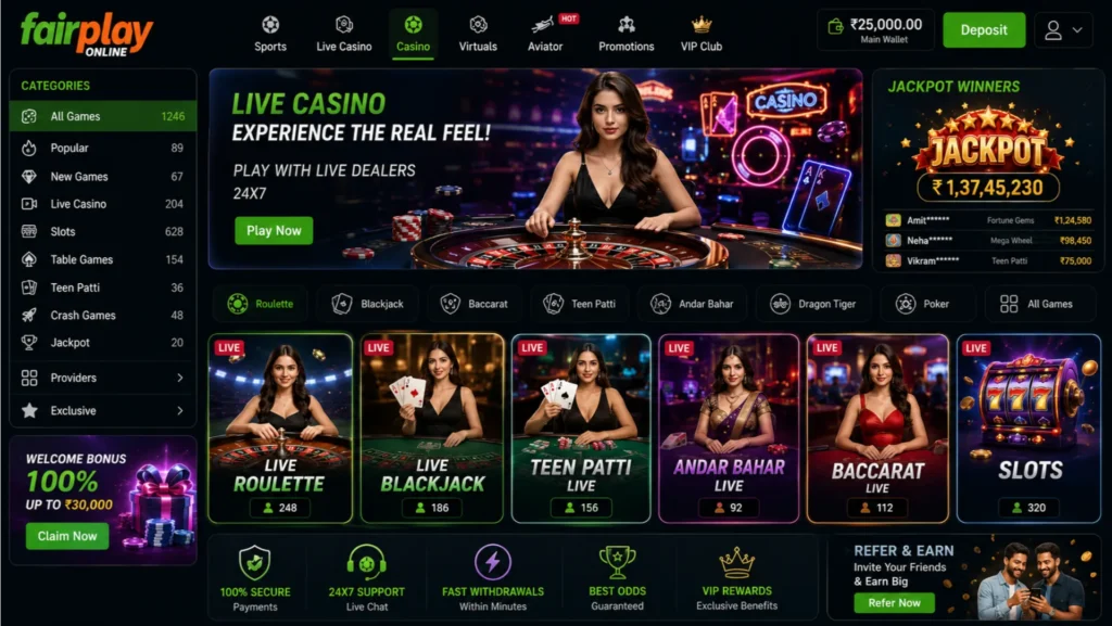 Fairplay Online casino games including roulette blackjack and Teen Patti