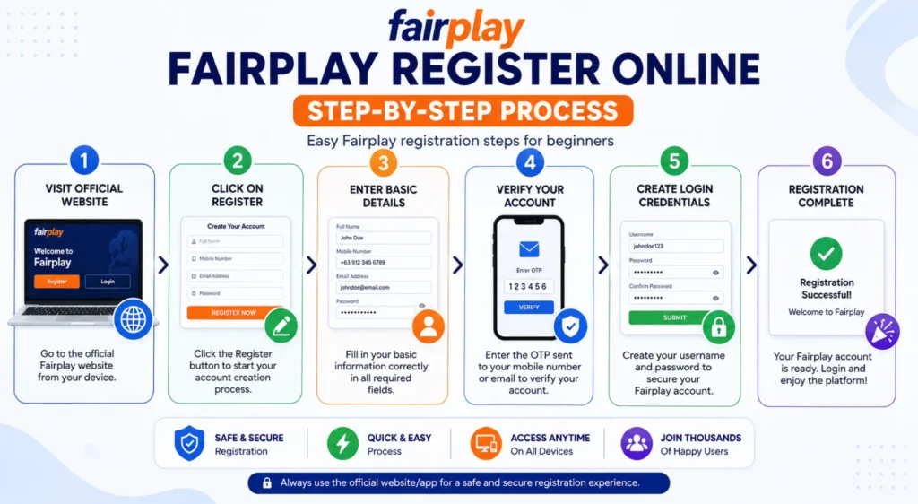 Step-by-step Fairplay Register online process with mobile verification