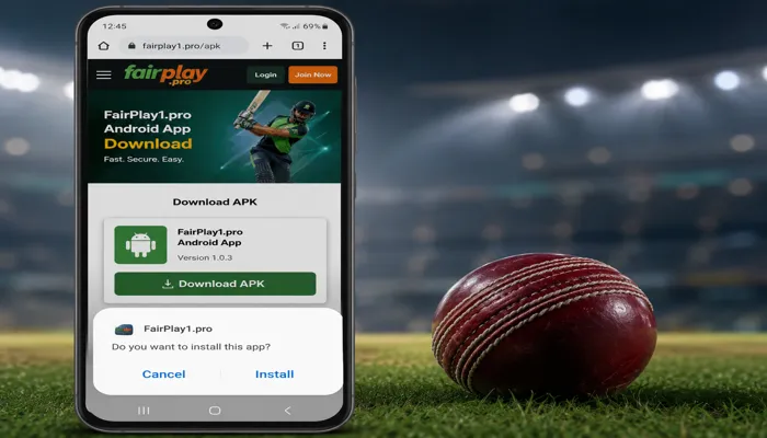 Fairplay1.pro cricket betting app download screen on Android phone