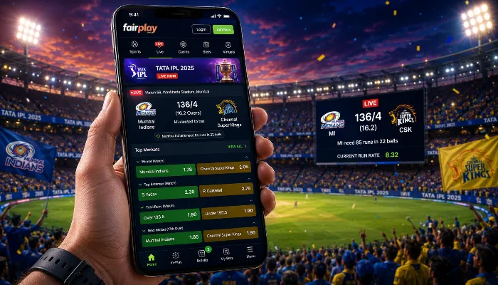 IPL live cricket betting dashboard displayed on a smartphone screen