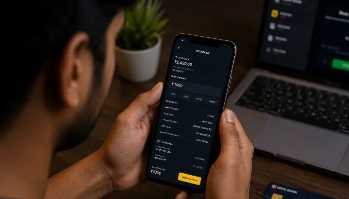 User verifying bank details during Playinmatch withdrawal process
Caption