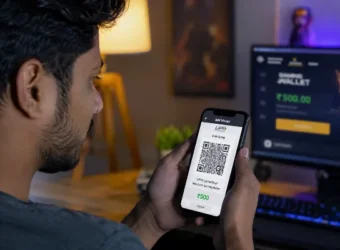 User making a secure UPI deposit on Playinmatch using smartphone