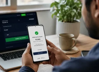 User withdrawing money from Playinmatch account using UPI on smartphone