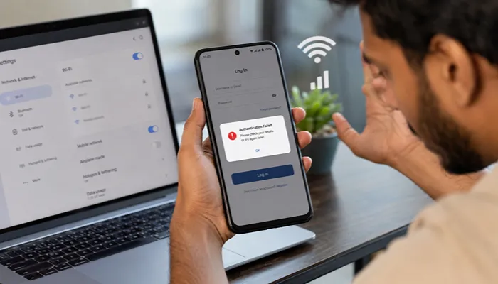 User troubleshooting a Fairplay login issue on a smartphone while switching between mobile data and WiFi.
